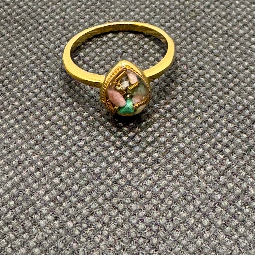 Pear Shaped Gold Tone and Multicolor Stone Ring Size 6